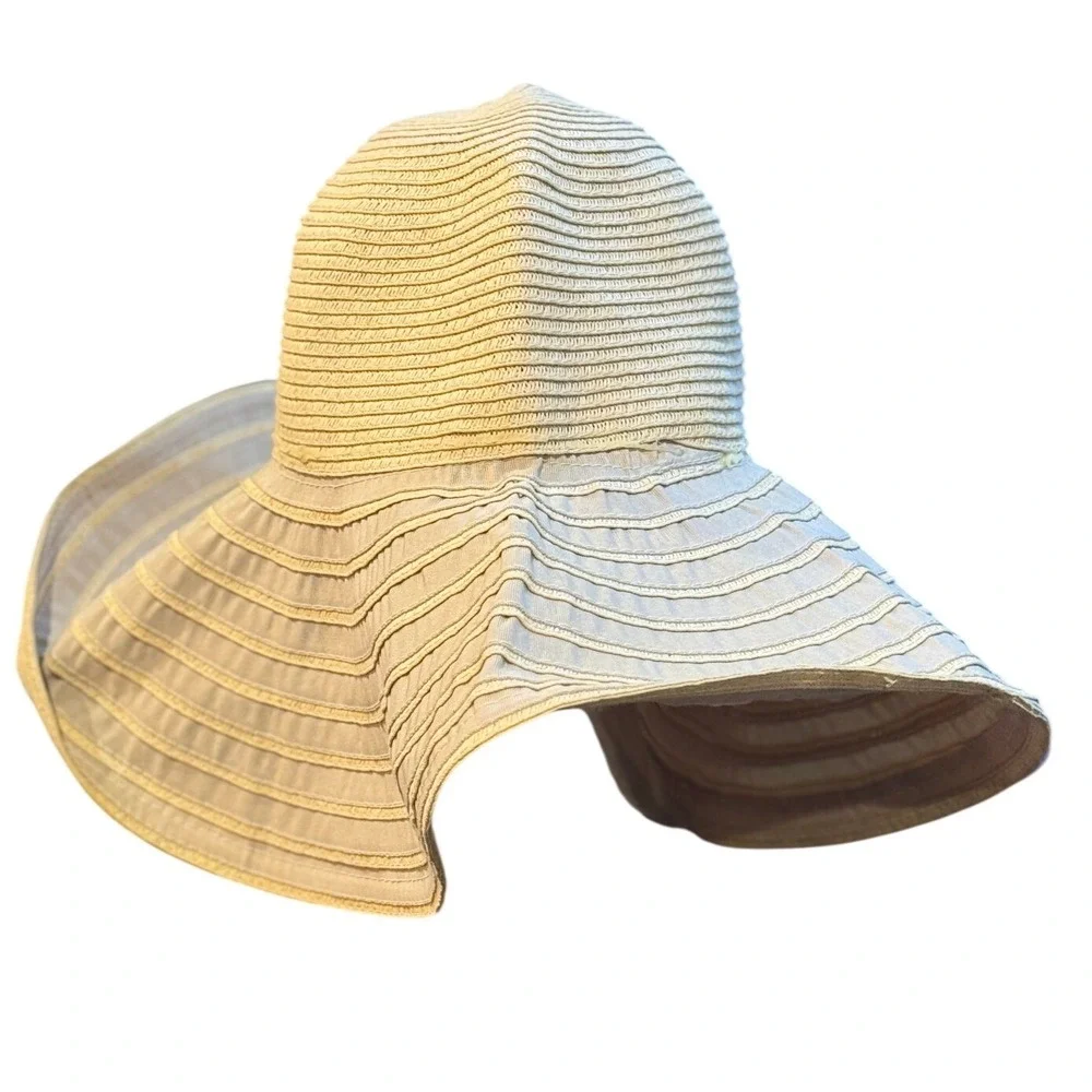 Sun‎ N Sand Tan Wide Brim Floppy Straw Sun Hat Beach Vacation One Size